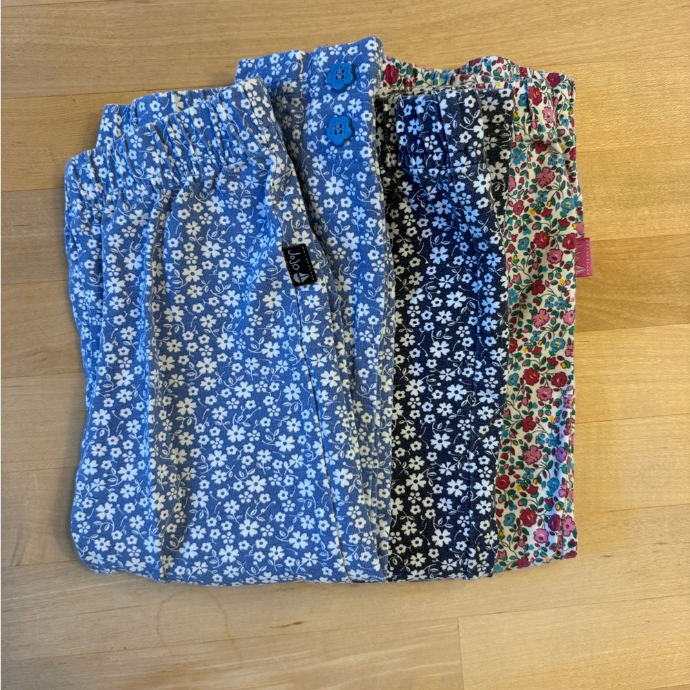 JoJo Maman Bebe Floral Leggings Trio - Light Blue, Navy & Multicolor